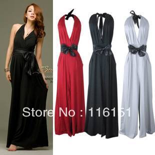 Hot 2013 Spring Women's Fashion Jumpsuit High Waist Man-made Waistband Decorated Catsuit Sexy V-neck Free shipping