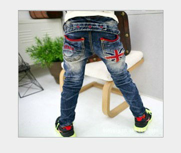 hot 2013spring new free mail retail kids jeans with flag of England (red cross) on the pocket boy girl denim pants baby trousers