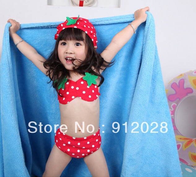 Hot!3 pcs suit Child Bikini Cute Girl's Baby Tankini Swimwear Swimsuit Beach wear Berries Summer Hat free shipping