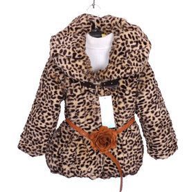 Hot!!! 5% off discount wholesale girl's fashion leopard fleece outwears kids winter jackets with belt baby clothes 3pcs/lot