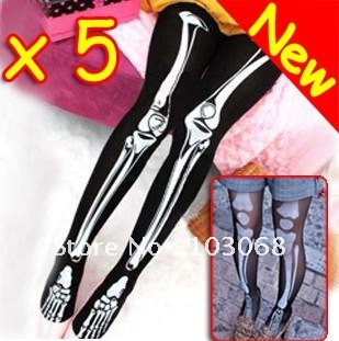 Hot 5pcs/lot Funny Halloween Skeleton Bone Tights Goth Punk Women Pantyhose Jack Free Shipping