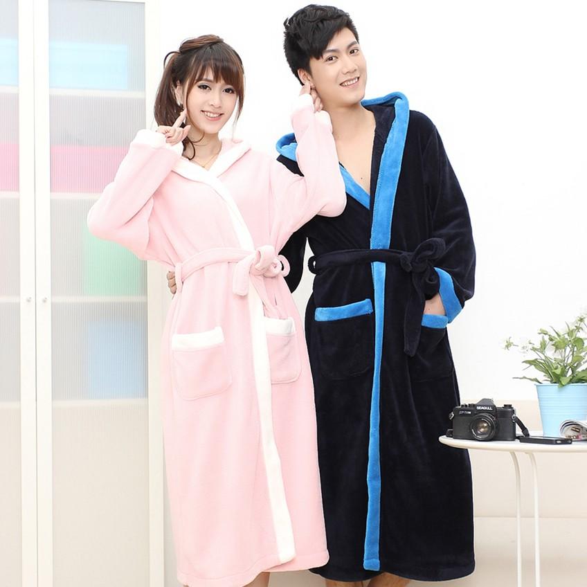 Hot Autumn and winter coral fleece thickening lovers robe bathrobes male women's sleepwear long-sleeve set lounge Free Shipping