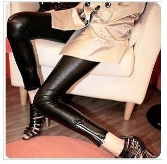 Hot! Autumn new sexy slim fit matte faux leather zip ankle tights pants ladies' women's leggings black free shipping