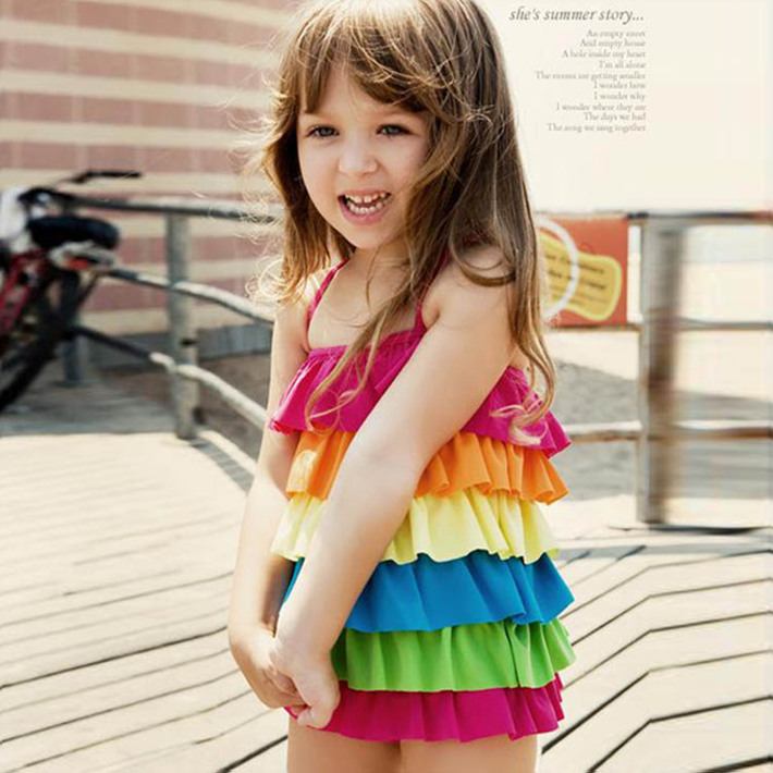 Hot Beach Cute Girls Swimsuit Kids Swimwear One-piece Candy Color Ruffle Child Swimwear