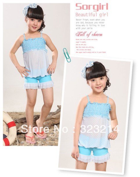 Hot Beach Cute Girls Swimsuit Kids Swimwear One-piece Leapare Halter Dress 5pcs/lot wholesale