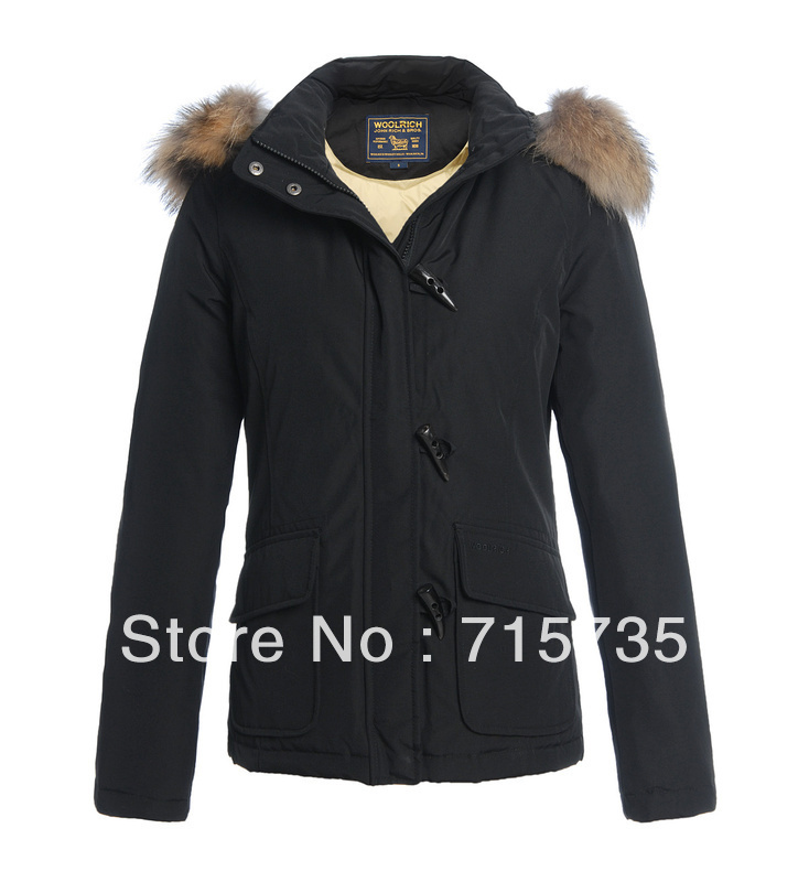 Hot Brand Woolrich Parka Blizzard  Women Fur Down Jackets outwear coats Warm Raccoon fur collar short Black Free shipping