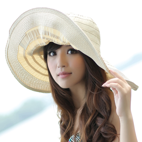 Hot C50 belt steel wire large brim hat sun hat sunbonnet cloth cap anti-uv beach cap hat