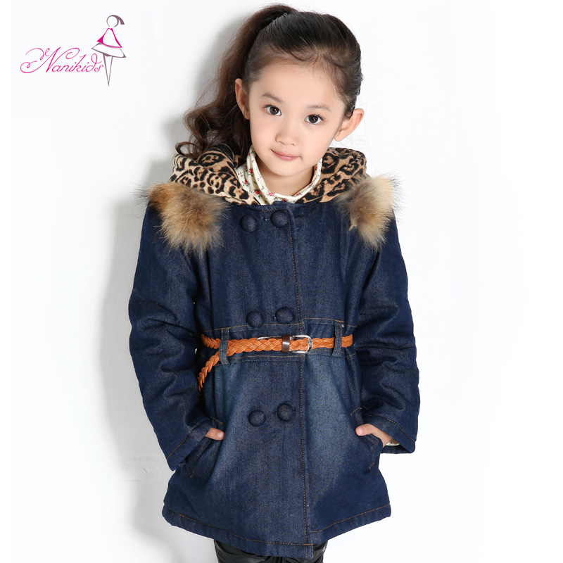 Hot Children's clothing  female child wadded jacket outerwear child denim cotton trench xx1253 Free Shipping