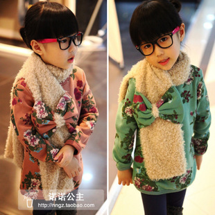 Hot ! Children's Hoodies  winter fashion print long design  velvet  belt scarf kids baby girls boys  Sweatshirts Wholesale