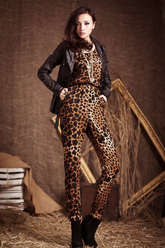 Hot Fashion cool individual sexy women's leopard slim waist vest cat suit union suit jumpsuit Free Shipping