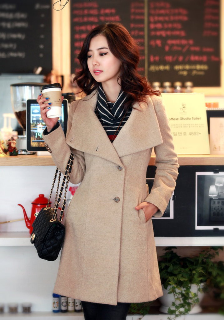 hot  fashion design lady long overcoat /Women's  Trench Coat woolen warm thick Classic lady long overcoat turn-down collar