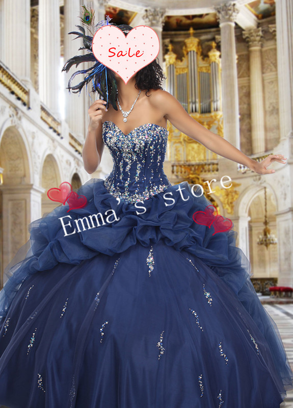 Hot Fashion Free Shipping Custom Made 2013 A-Line Strapless Floor Length Tulle Layered Applique Navy Quinceanera Gowns Dress