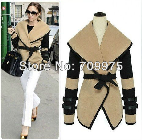 Hot Fashion Patchwork Newest Formal Spring Winter Outwear Trench Coat Polyster With Sashes Women's Jacket free shipping