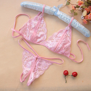 Hot Fashion Women Bra Brief Set Sexy Woman Underwear G string Transparent Bikini Set Pink