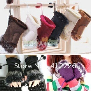 HOT fashion women Fingerless cony Soft Leather gloves 2012 ladies warmer Suede Fabric Mitten winter gloves wholesale 15pcs/lot