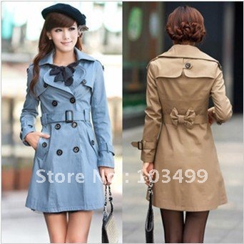 Hot Fashion Women's  Double-Breasted  Outerwear /Overcoat/ Trench Coat  + Free Dot Scarf free shipping