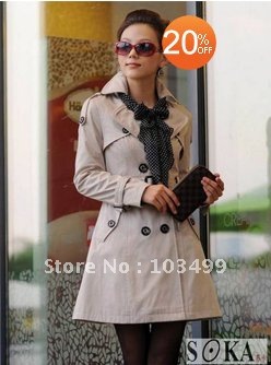 Hot Fashion Women's  Double-Breasted  Outerwear /Overcoat/ Trench Coat-SK245