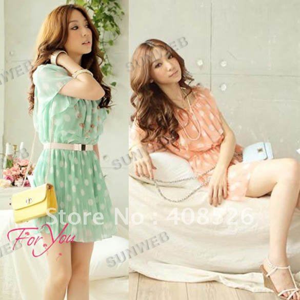 Hot Fashion Women's Lady Chiffon Short Sleeve Regular Casual Lace Mini Dress Lotus Leaf Gets free shipping 3745