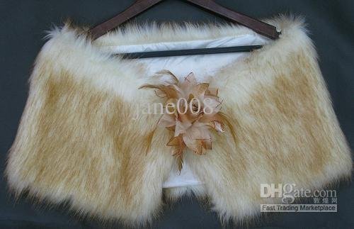 Hot faux fur long wool wedding jacket bridal champagne color wrap tippet shawl