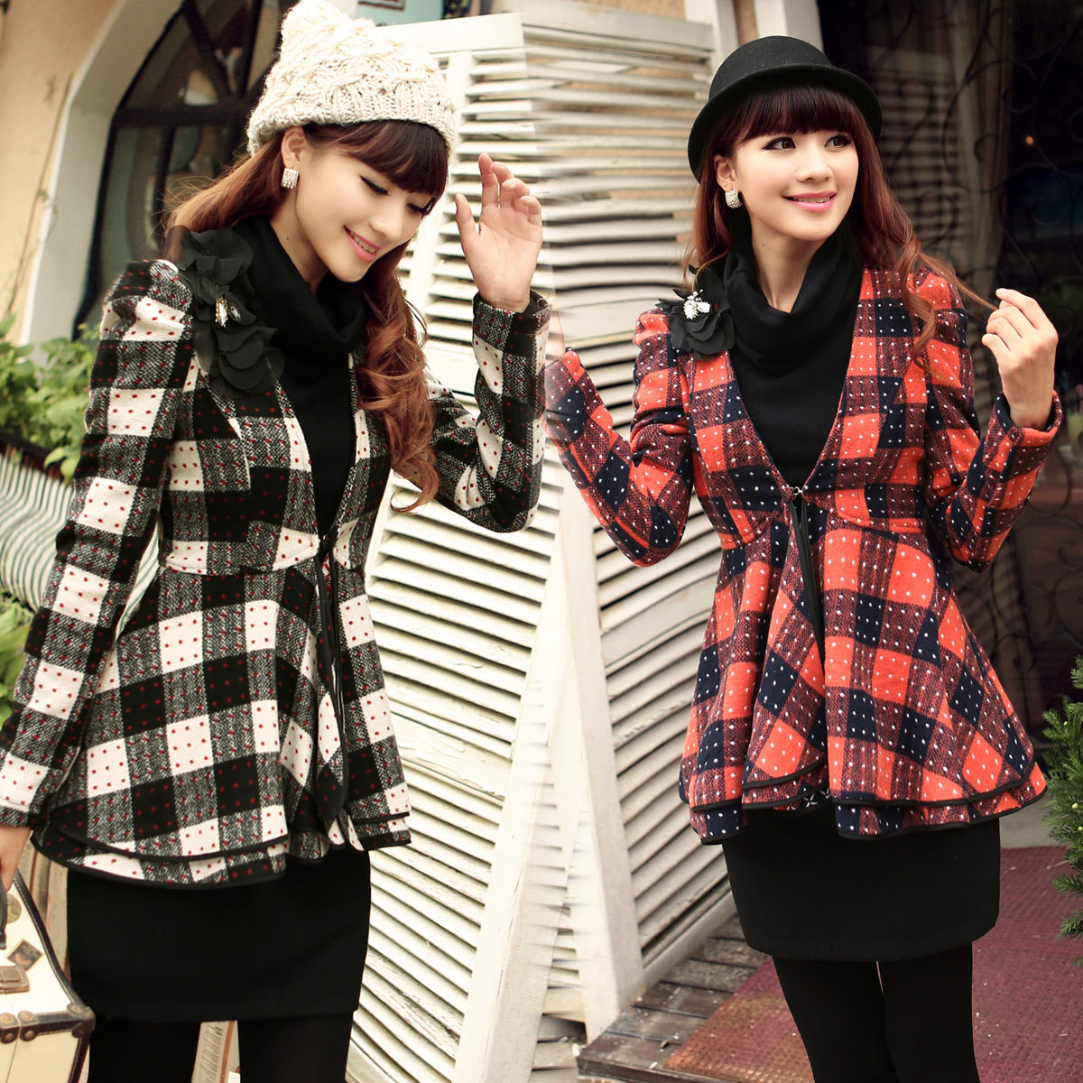 HOT  FREE SHIPING 807 classic twinset shoulder flower set woolen outerwear