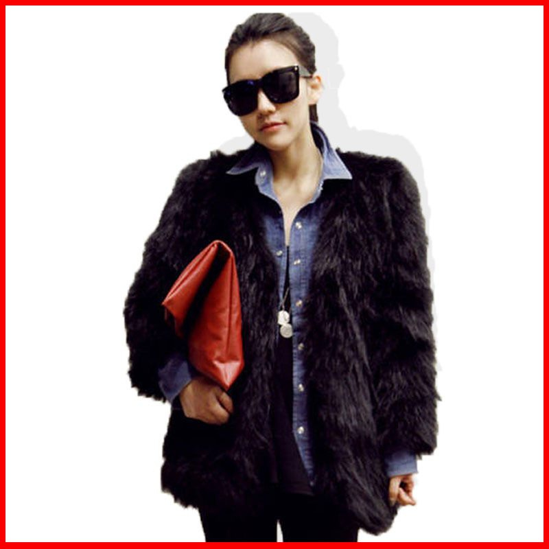 HOT + free shipping 2012 autumn and winter new arrival fashion normic faux fur women's outerwear thickening overcoat female