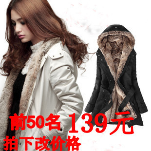 hot free shipping 2012 winter women's wool liner medium-long outerwear thickening thermal wadded jacket cotton-padded jacket