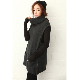 HOT!! free shipping 2013 women's heap turtleneck loose sleeveless all-match wool sweater