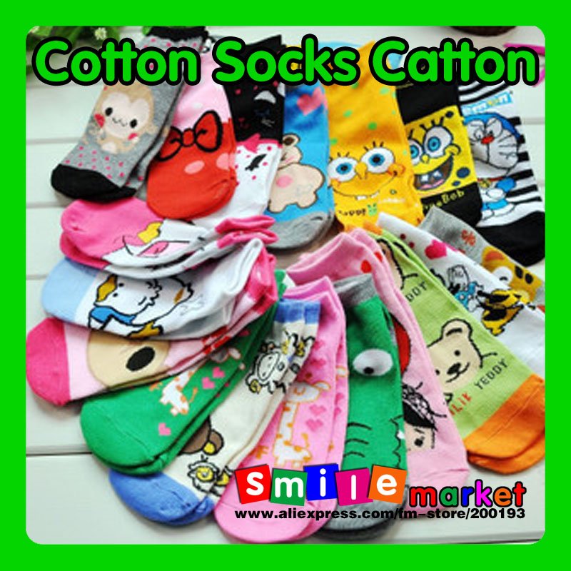 Hot!!! Free Shipping 8pairs/lot  Fashion Lovely Women Cartoon Cotton Socks  in Autumn and Winter(Random send styles)