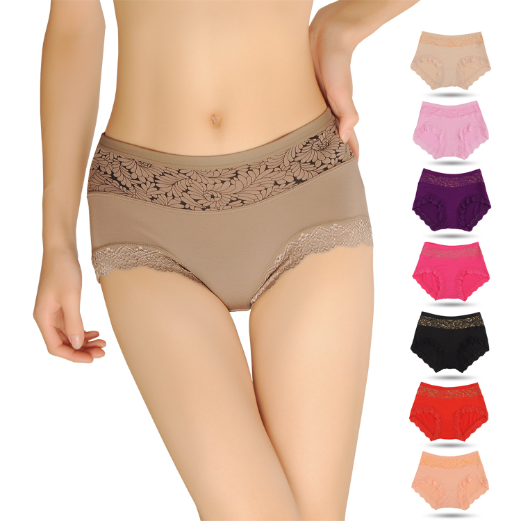 Hot--Free shipping-bamboo charcoal fiber women's panties,mid waist, lace sexy female briefs, soft and comfortable,7 colors