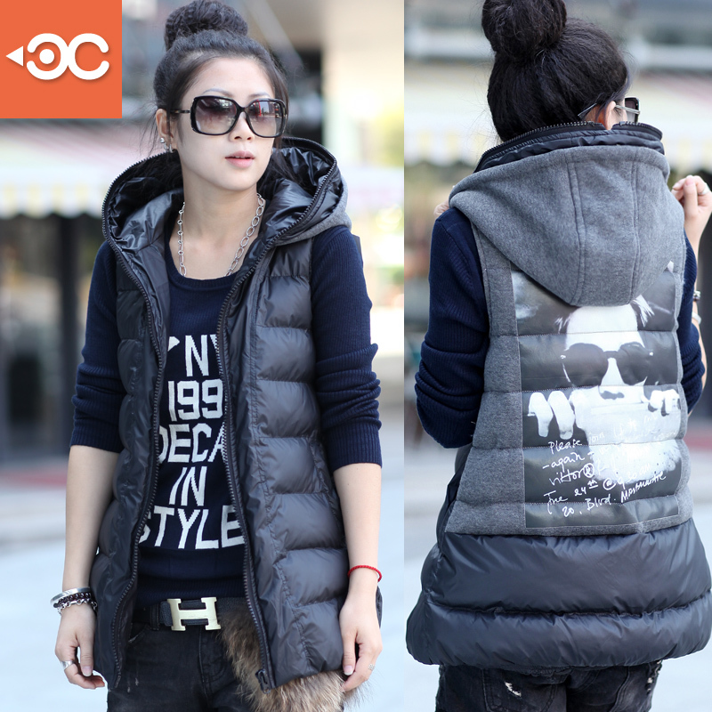 hot + free shipping Hot-selling 2012 plus size fashion all-match women's vest with a hood slim wadded jacket vest