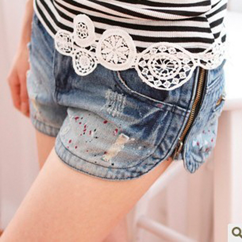 hot free shipping Summer low-waist wearing white light color plus size denim shorts mm women's jeans shorts