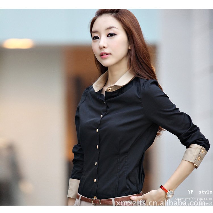 Hot Free shipping wholesale and retail new Business Women of Occupational Korean long-sleeved blouse black / grayS/M/XL/XXL