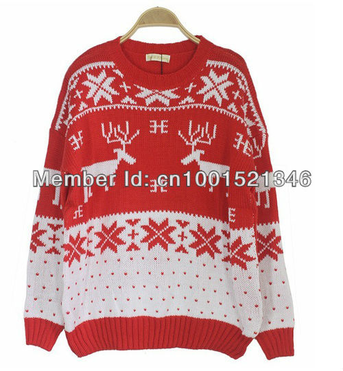 Hot!Free Shipping Winter Christmas Snow Deer Pattern Crew Neck Jumpers NO.0003