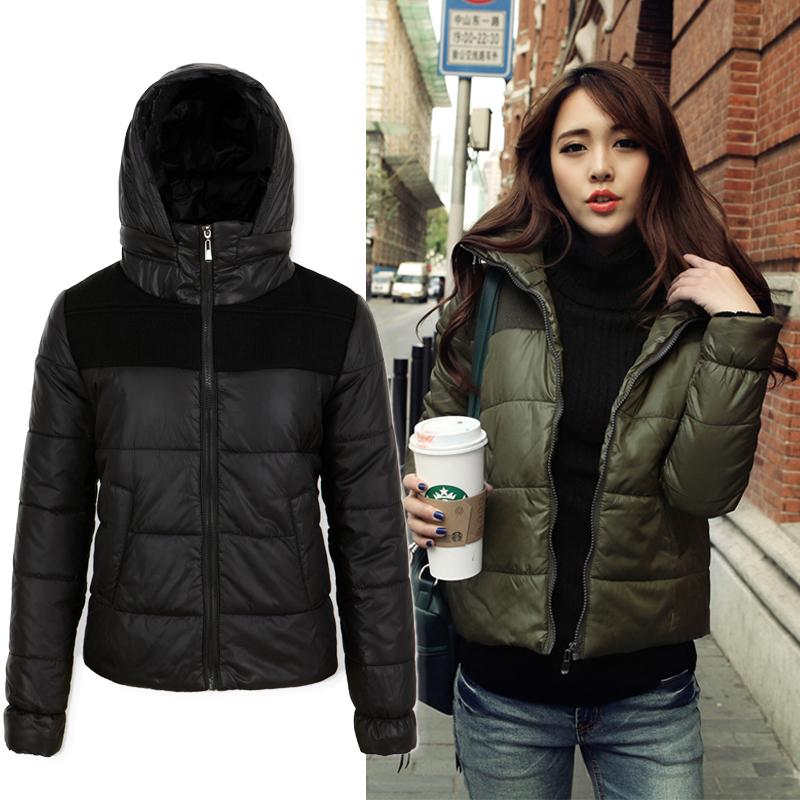 hot free shipping Winter hooded yarn patchwork short jacket casual fashion hooded wadded jacket slim outerwear