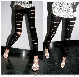 Hot  & free shipping Women's faux leather matte personality hole legging 120