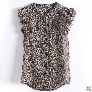 Hot gold meters millet leopard print chiffon shirt short-sleeve shirt all-match T-shirt female