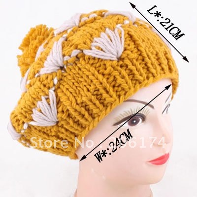 HOT!Hats Retail&Wholesale,Korean Fashion Decorative Pattern Soft Knitting Wool Hats,Free Shipping Color(RED PINK YELLOW WHITE)