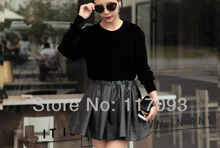 HOT!HOT! Fashion European and American retro Cortex High waistbig swingflower buds gril's Skirt,Leather ladies' skirt