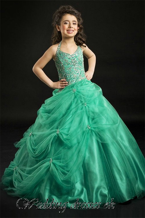 Hot Items Jade Princess Skirt Halter Beading Bodice Soft Tulle flower girl dresses