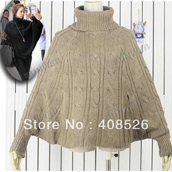 Hot Korean Fashion Women's Turtle Neck Woolen Knitting Loose Knitwear Batwing Sweater Outerwear free shipping 9466