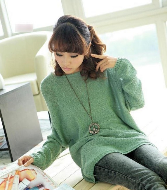 HOT!!Ladies Batwing Round Neck Knitted Pullover Jumper Casual Loose Long Sweater