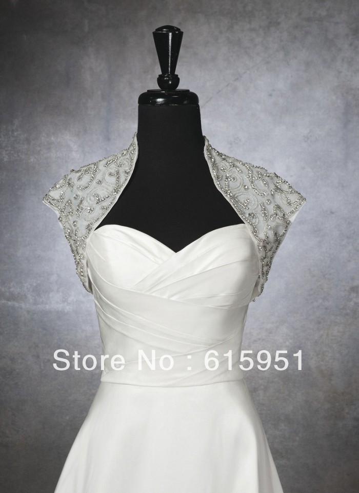 Hot luxurious high neck heavy beaded short sleeve wedding accessories bridal wraps wedding jacket JY116