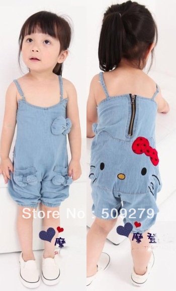 Hot ! New arrival 5pcs/lot kids wear denim overalls, baby girls hello kitty Overalls, children jumpsuits/jumpsuit, Free shipping