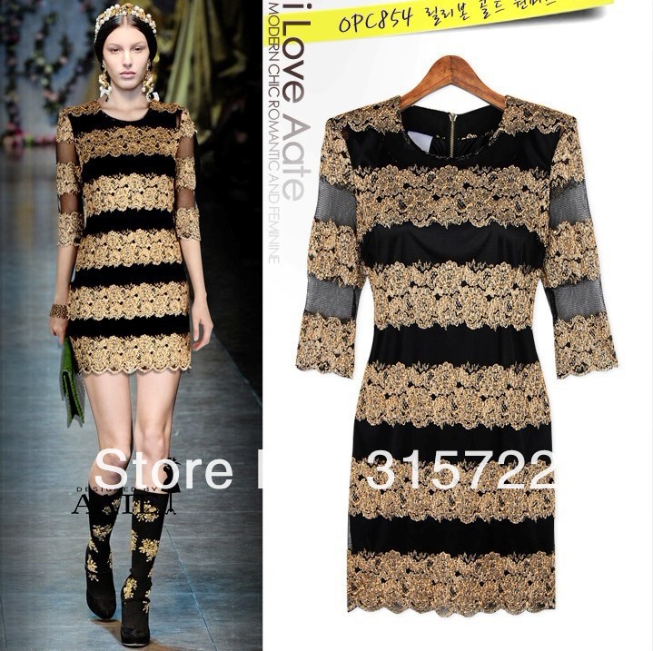 hot new arrival Euro lady fashion slim stripe lace rosed dress free size A-088
