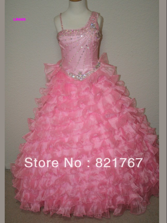 Hot New Custom Made Irregular Neckline Beading Pageant Gown Beautiful Flower Girl Dresses 8000W