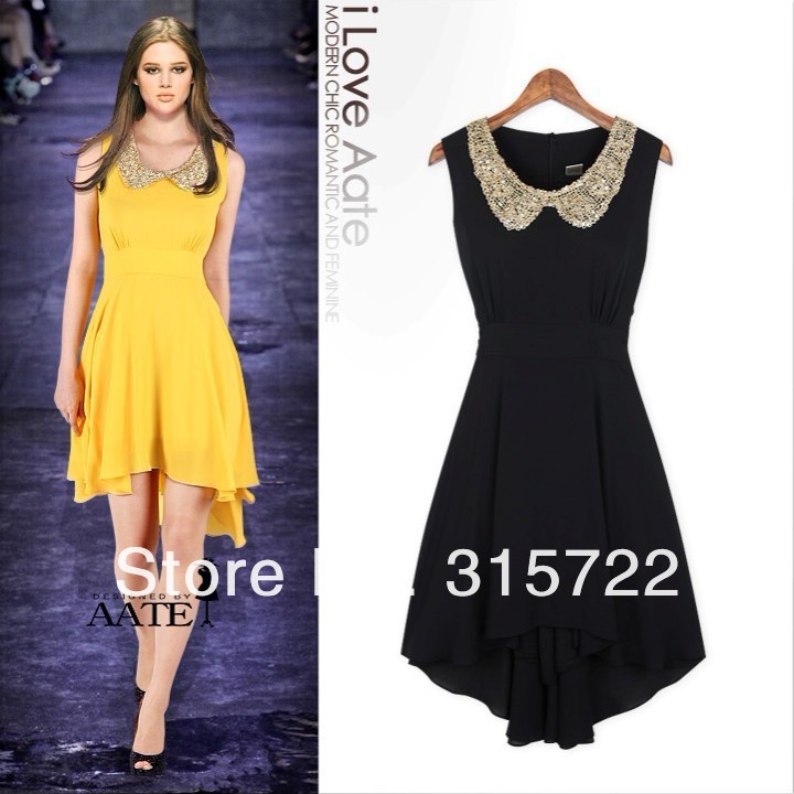 hot new European lady sequins collar irregular fashion slim dress S,M,L A-054
