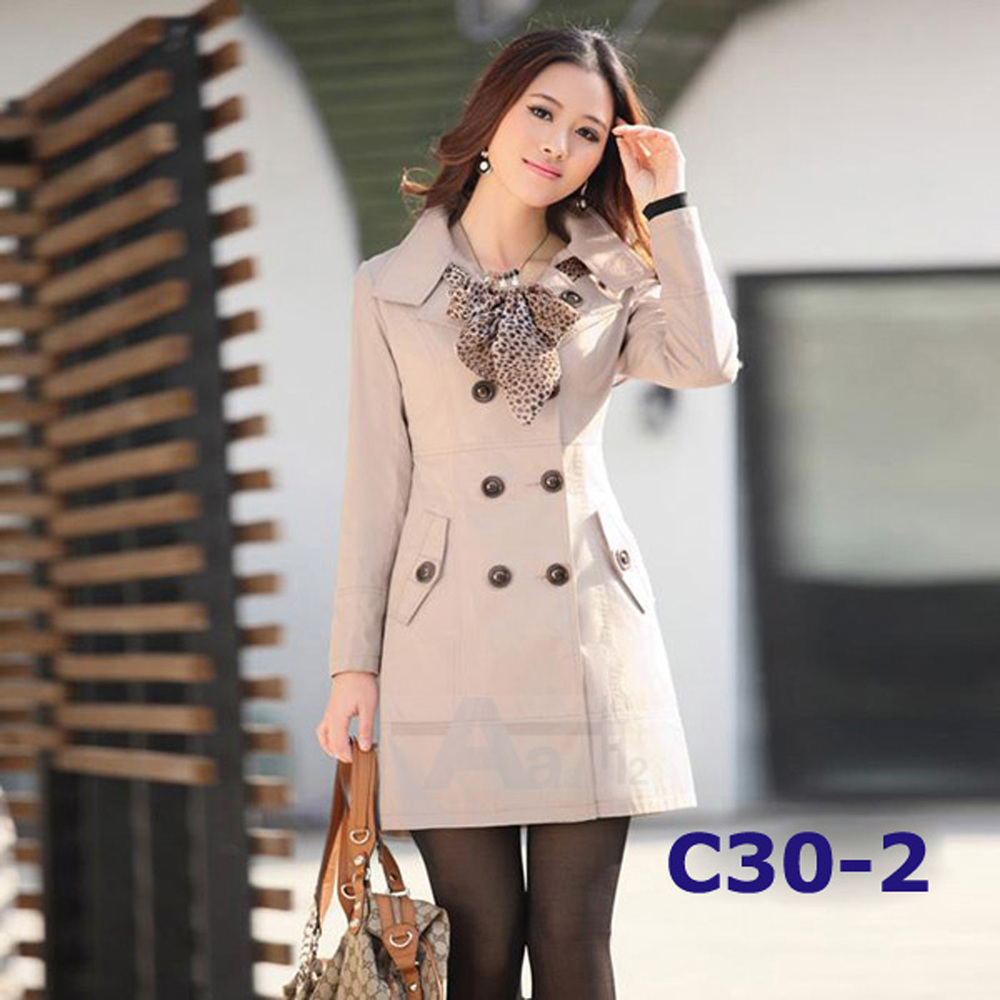 HOT New Fashion The quality ladies tencel double-breasted OL Slim and long sections windbreaker jacket C30-2