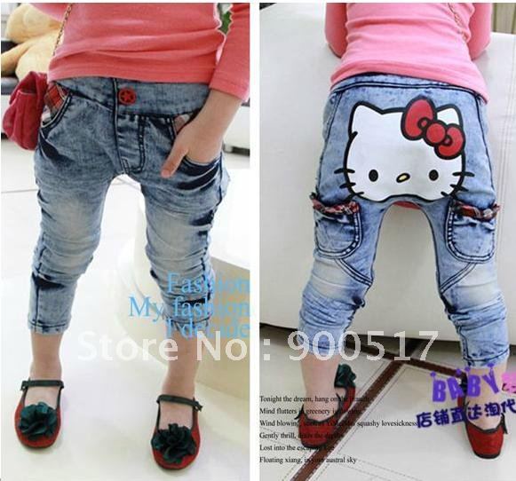 Hot new jeans children girls fashion jeans Personality cat jeans girls trousers kids pants lca-zsz