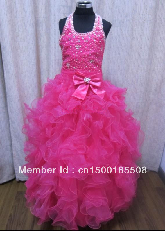 Hot New Sale Beautiful Hot Pink Custom Made Flower Girl Dresses R-0013
