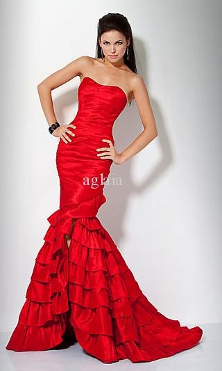 Hot New Sexy Cascade Red Mermaid Strapless Prom Gown Evening Celebrity Dress L91